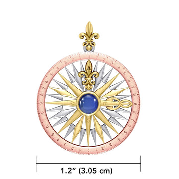 Compass Rose Silver with 14K Yellow Gold and Pink Gold Accent Pendant With Gemstone OTP3152 - Jewelry